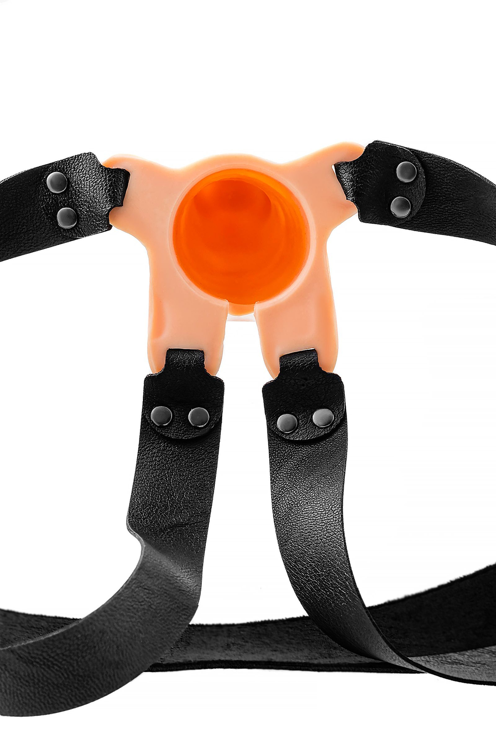 Телесный фаллопротез на черных ремнях Conall - 15 см.