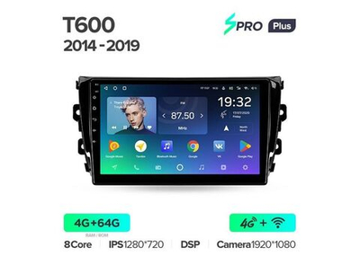 Магнитола Teyes SPRO Plus 4-64 Zotye T600 2014 — 2019 10.2"