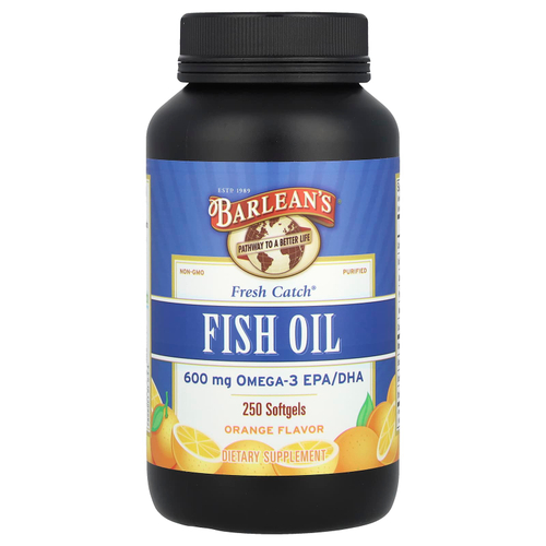 Barlean's, Fresh Catch®, рыбий жир, омега-3 ЭПК и ДГК, апельсин, 250 капсул (300 мг в капсуле)