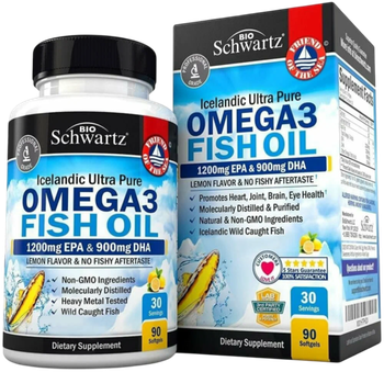 BIO Schwartz Omega 3 Fish Oil 90 softgels, Омега 3 со вкусом лимона, рыбий жир