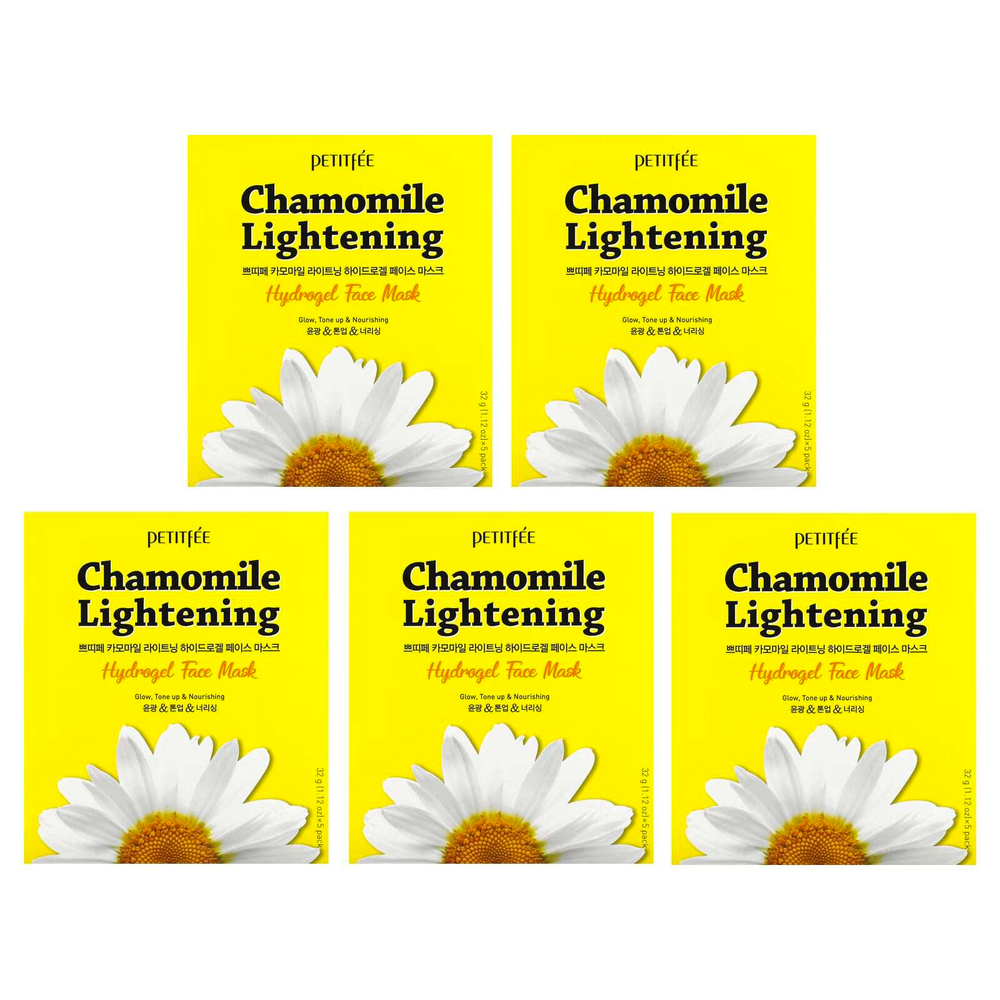 Petitfee, Chamomile Lightening, гидрогелевые маски для лица, 5 шт. по 32 г (1,12 унции)