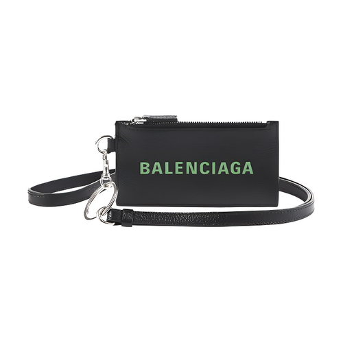 Balenciaga Cash Cow Leather Key Ring Card Pouch Men"s Black/Neon Green
