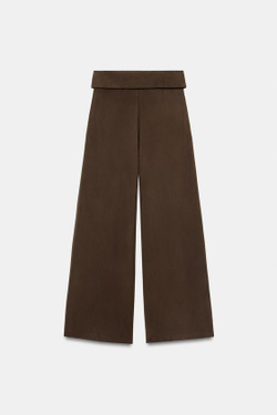 ZARA БРЮКИ С ЗАЩИПАМИ И ОТВОРОТОМ НА ПОЯСЕ, КОРИЧНЕВЫЙ