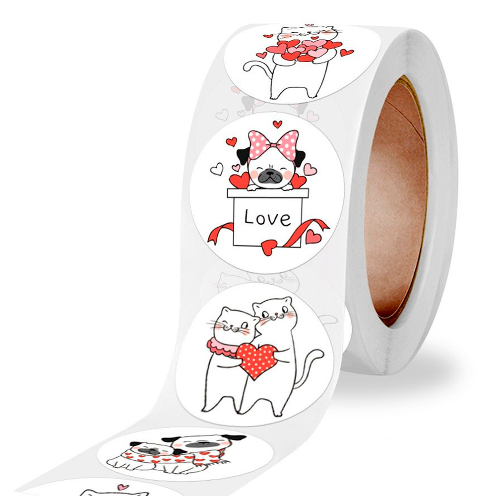 Набор из 500 штук наклеек 2,5 см с рисунком Любовь от котиков