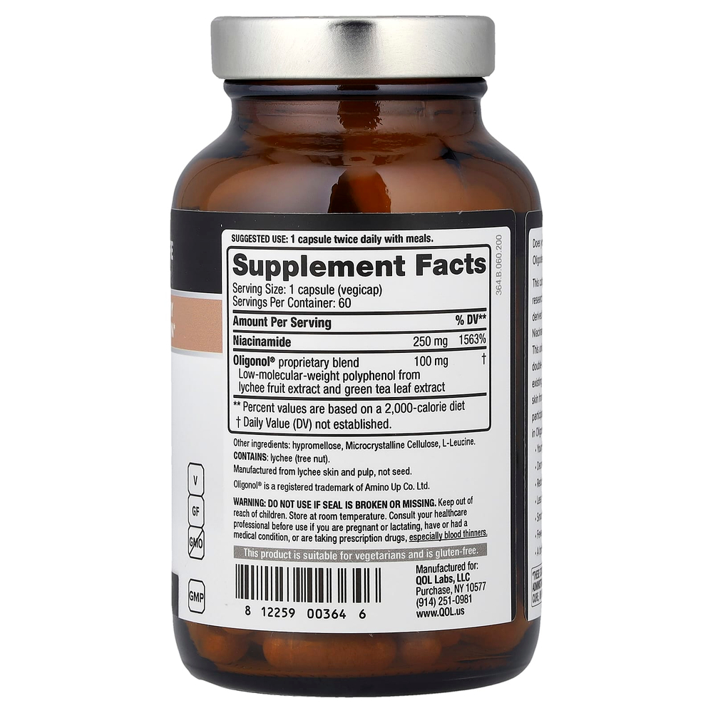 Quality of Life, Oligoderm™ с Oligonol™ и никотинамидом, 60 растительных капсул