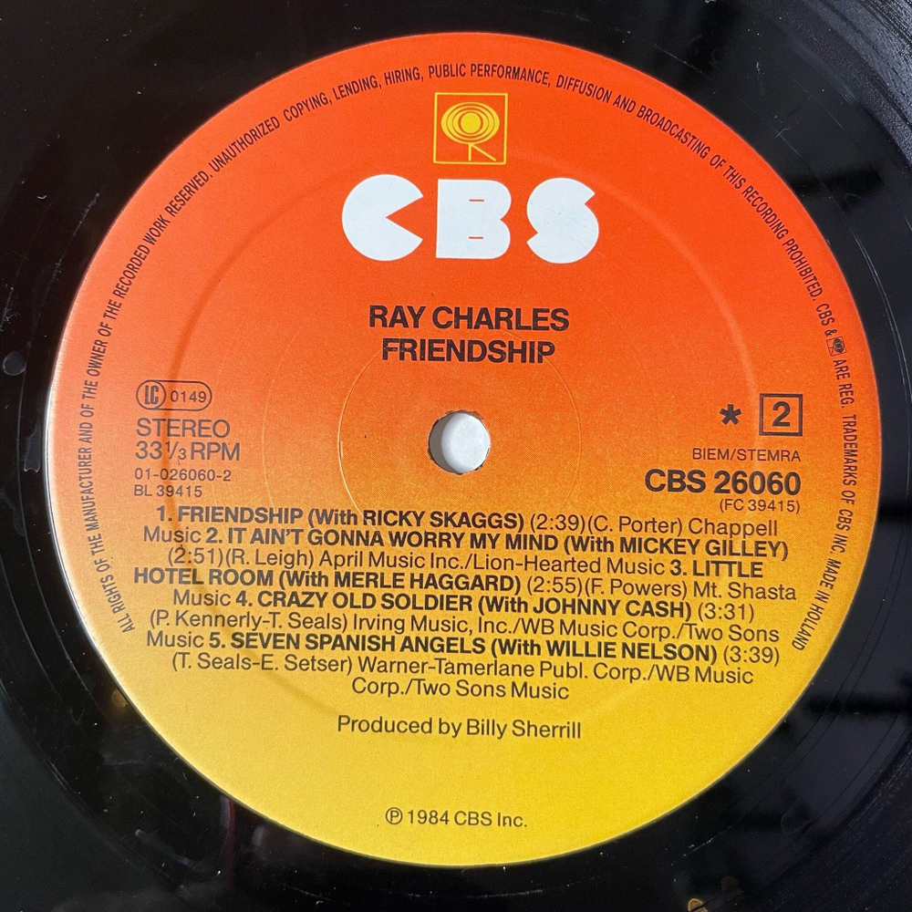Винтажная виниловая пластинка LP Ray Charles Friendship (Holland 1984) Rock And Roll Shoes