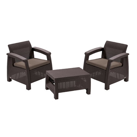 Комплект садовой мебели Keter Corfu Weekend 223235В (стол, 2 кресла), коричневый