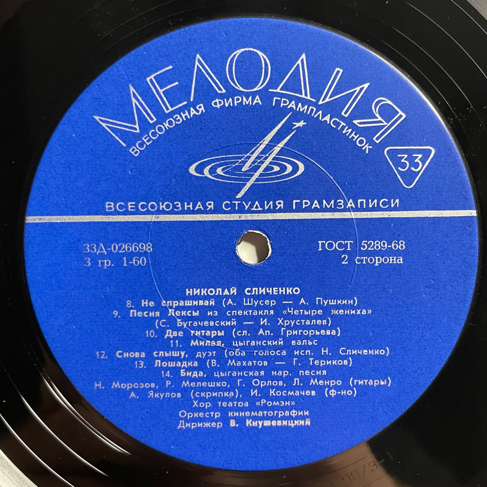 Винтажная виниловая пластинка LP Николай Сличенко, Поет Николай Сличенко. Цыганские Народные Песни И Романсы (СССР 1969)