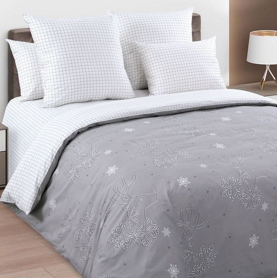 Евро комплект постельного белья Снежный олень поплин