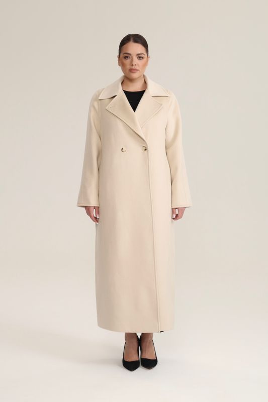 Пальто двубортное с отстрочкой, молочный
