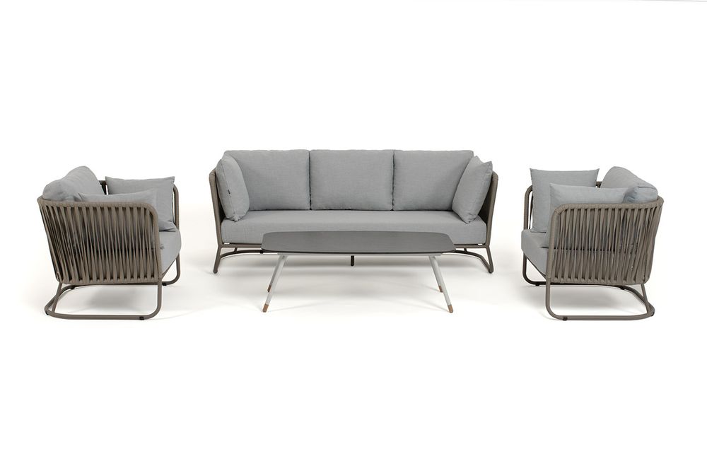 "Багамы" лаунж-зона 5-местная плетеная из роупа (веревки), каркас алюминиевый бежево-серый, роуп серо-коричневый