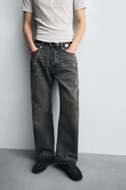 ZARA ДЖИНСЫ СВОБОДНОГО КРОЯ С БРЫЗГАМИ, УГОЛЬНЫЙ