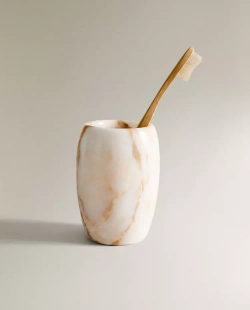 ZARA HOME СТАКАН ДЛЯ ЗУБНЫХ ЩЕТОК ИЗ МРАМОРА, ЭКРЮ