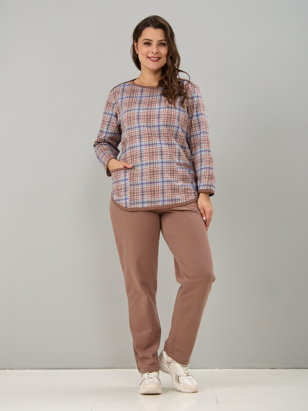 Костюм с брюками КБ-71/клеткабеж-бирюза