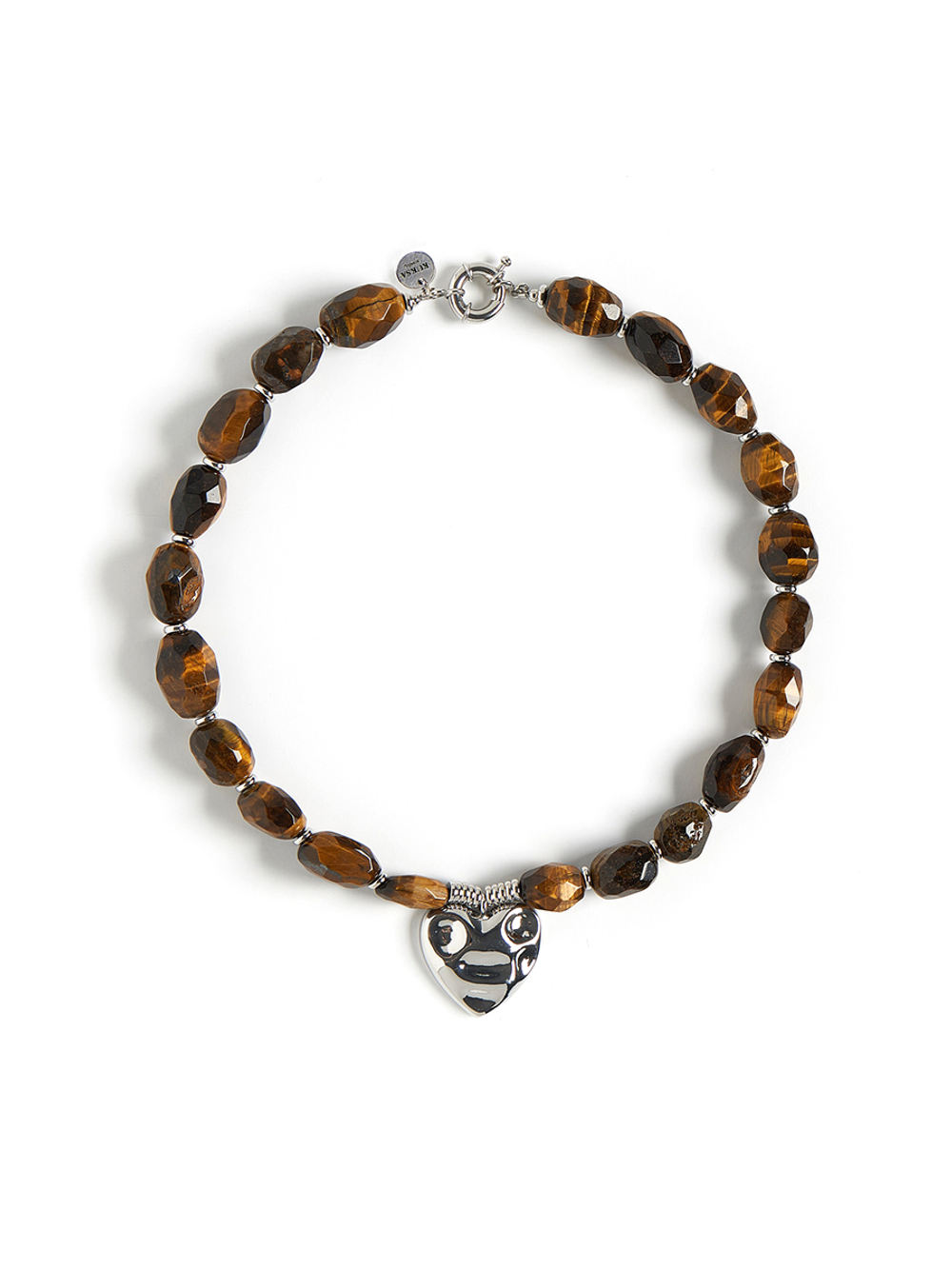 Колье "Crumpled Heart" Тигровый глаз Silver