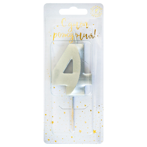 Свеча тортовая цифра 4 на шпажке "Витые" Серебро 4*1,1*9,5 см