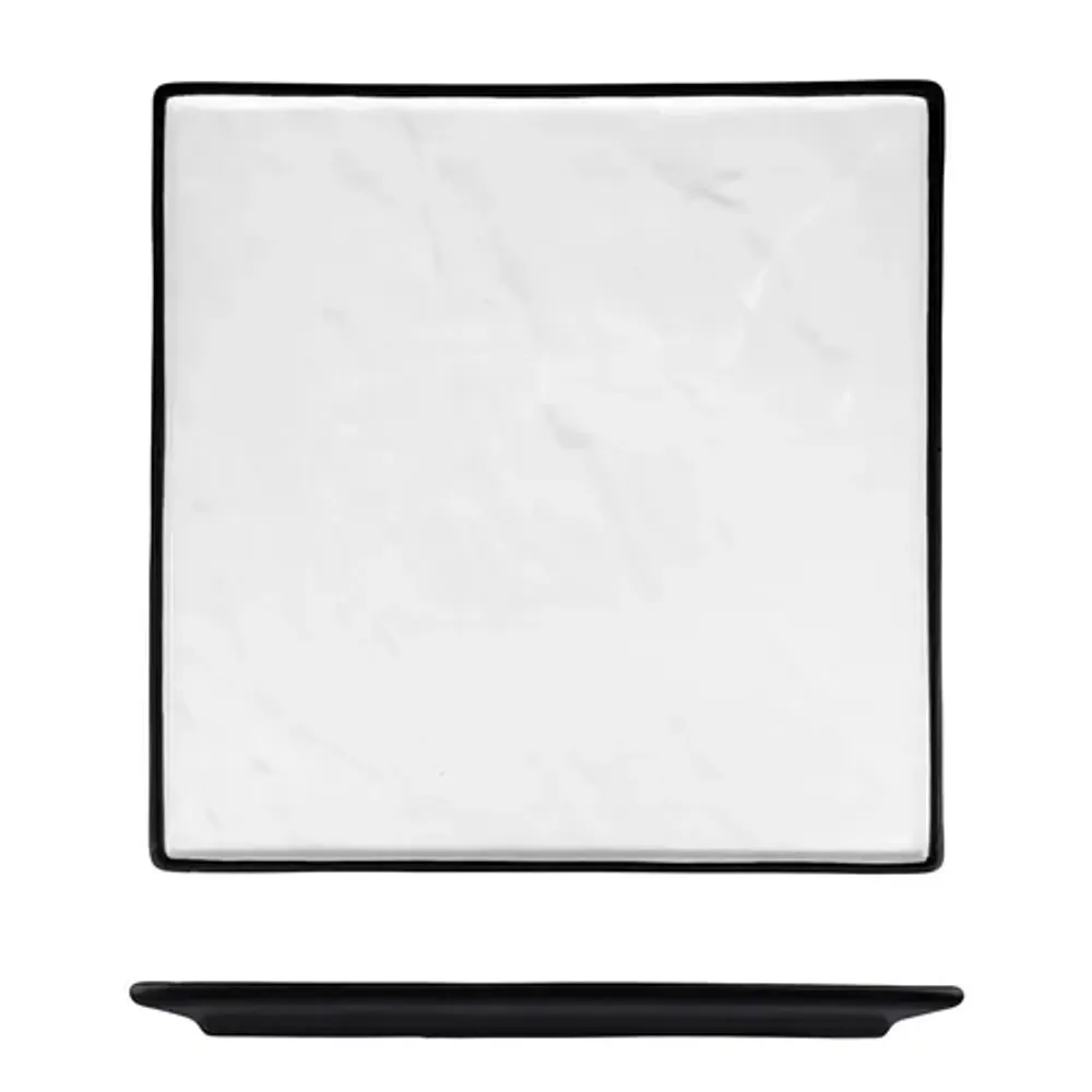 Блюдо квадратное 30*30 см h2 см Relief белое с черным бортом фарфор P.L. Proff Cuisine [1]