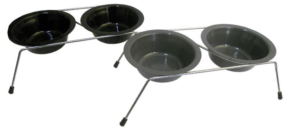 Кормушка напольная не регулируем., 2 пластиковые миски 14см(0,4л),высота 10см.