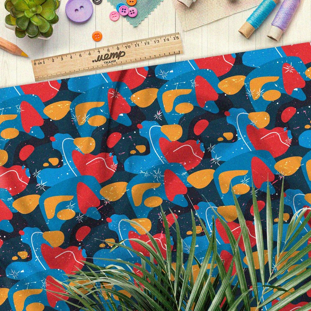 Ткань оксфорд 600 контрастные узоры на чёрном фоне