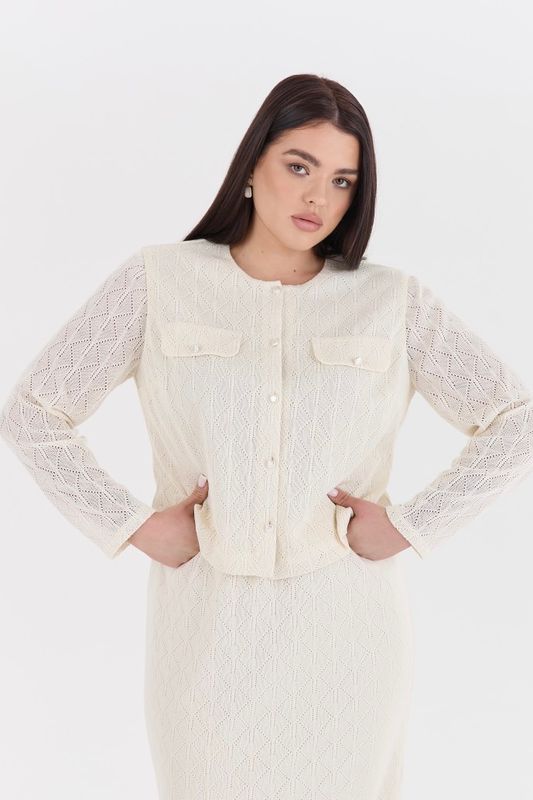 Кардиган из ажурного трикотажа, молочный