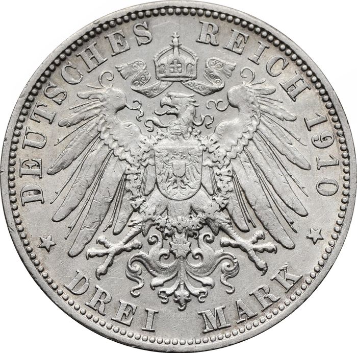 3 марки 1910 Германская империя D, Бавария XF