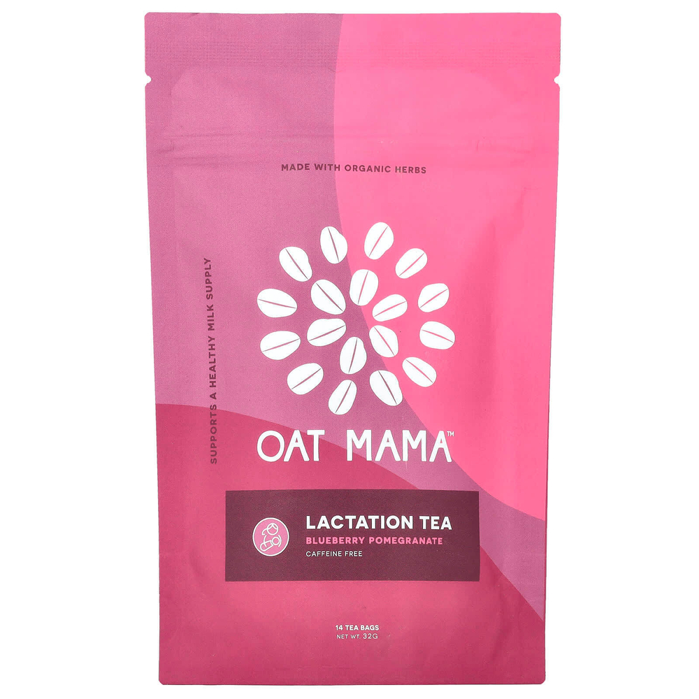 Oat Mama, Lactation Tea, голубика и гранат, без кофеина, 14 чайных пакетиков, 32 г