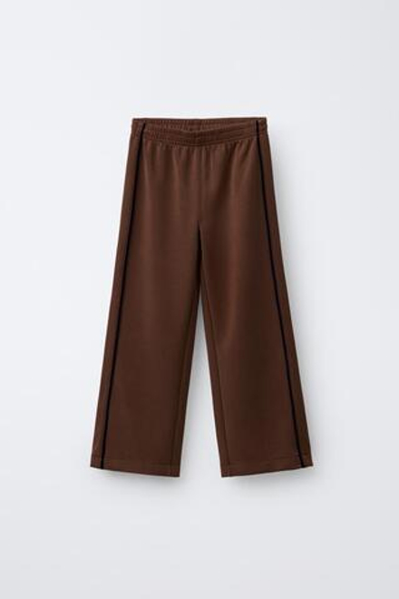 ZARA БРЮКИ ИЗ МОДАЛА С КОНТРАСТНОЙ ОТДЕЛКОЙ, КОРИЧНЕВЫЙ