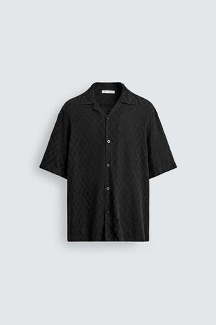 ZARА РУБАШКА JACQUARD С ГЕОМЕТРИЧЕСКИМ УЗОРОМ, ЧЕРНЫЙ