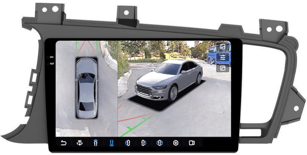 Магнитола для KIA Optima 3 2011-2013 - FarCar BX091M-360 монитор 9.5" 2K QLED на Android 13, 6Гб+128Гб, CarPlay, 4G SIM-слот, 4 камеры в комплекте