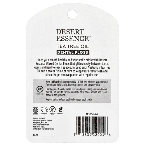Desert Essence, Зубная нить с маслом чайного дерева, вощеная, 45,7 м (50 ярдов)
