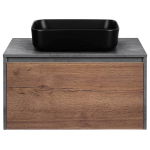 База под накладную раковину Mesa 800 подвесная, 1 выкатной/1 скрытый ящик soft close, T.Oak + Beton