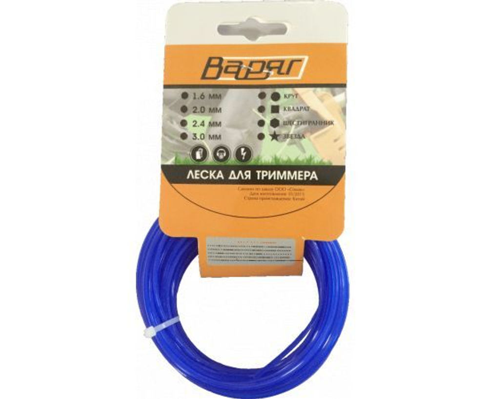 Леска ВАРЯГ 2мм шестигранник,голубой,15 метров (0223)