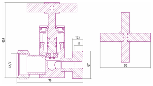 Вентиль прямой Сунержа (крест) G 1" нар.р. / G 3/4" н. г.