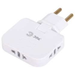 Разветвитель электрический ЭРА SPF-3-FL поворотный на 3 розетки 10А белый