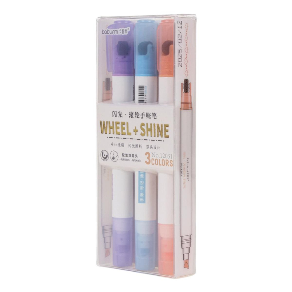 Набор текстовыделителей 3шт. с блестками и роллером "Pastel"