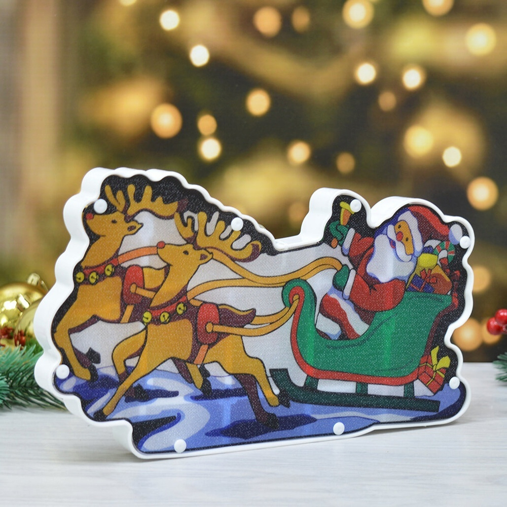 Фигура светодиодная "Дед Мороз в санях" 15*26см, 1 режим, батарейки 3ААА