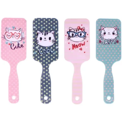 Расческа массажная детская «КОТИКИ», микс 4 дизайна, 16*8см (пакет с подвесом)●