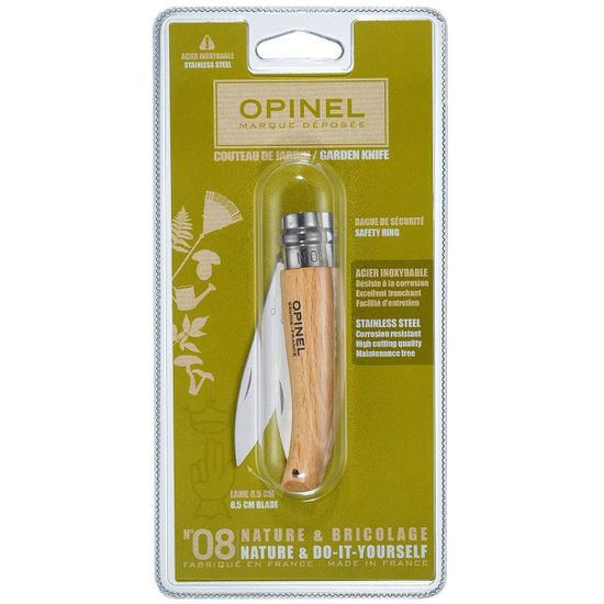 Складной нож Opinel №8 садовый, нержавеющая сталь, блистер c клинком из стали Sandvik™ 12С27