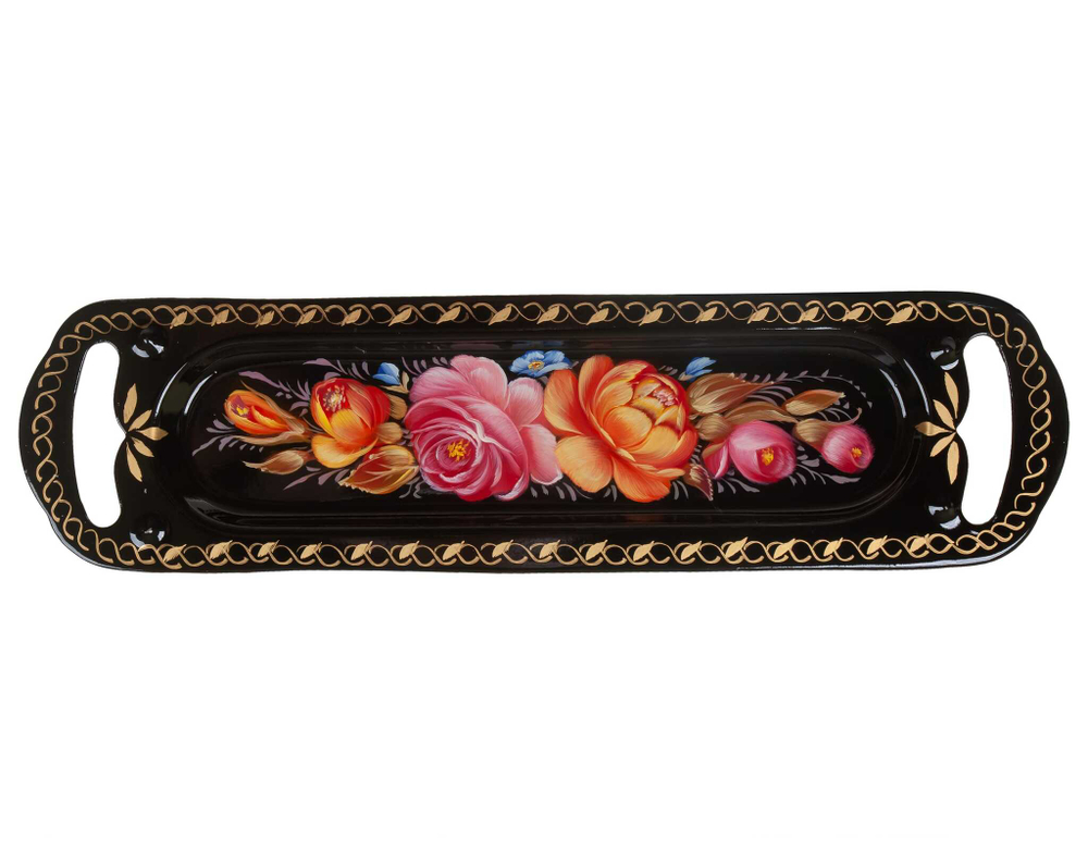 Жостовский поднос декоративный, размер 21х7 см (A7), металлический