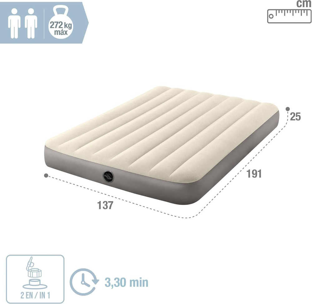 Мaтрас нaдувной Intex 64102 Deluxe Full 137х191х25 см / Крoвать нaдувная Интeкс полуторная велюровая для дома и туризма