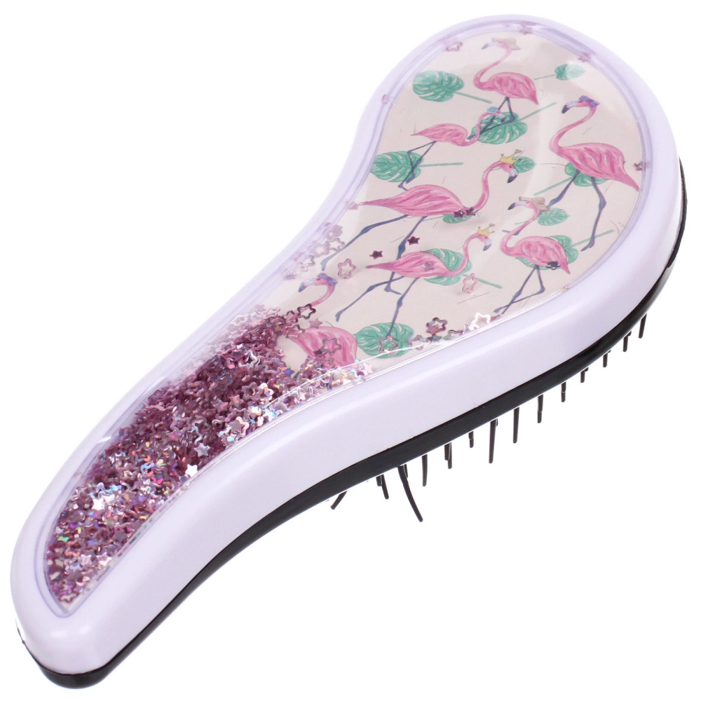 Расческа массажная компактная «ТРОПИКИ», блестки, микс 4 дизайна, 18*7,5см (PVC коробка)