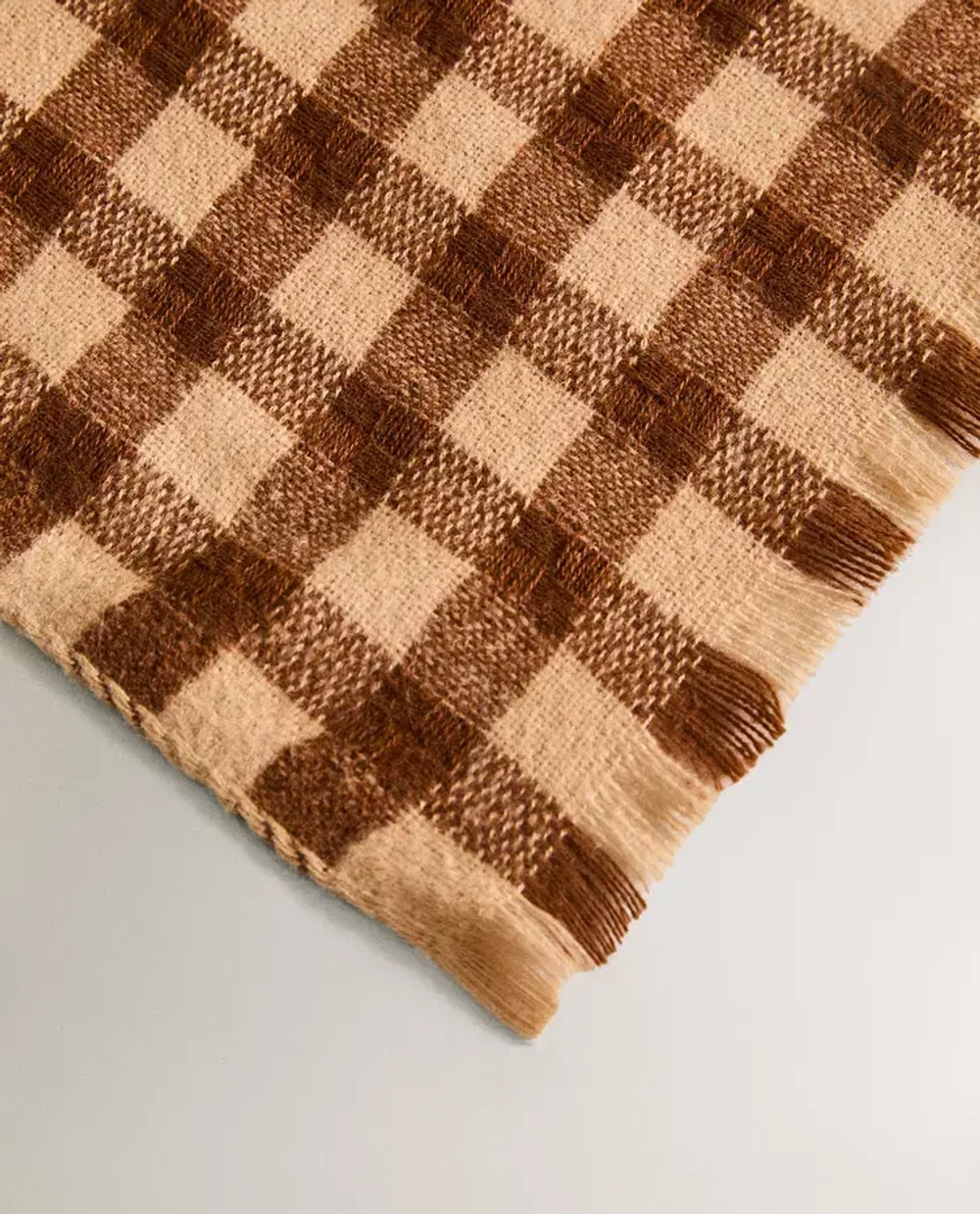 ZARA HOME ФЛИСОВЫЙ ПЛЕД В КЛЕТКУ, КОРИЧНЕВЫЙ