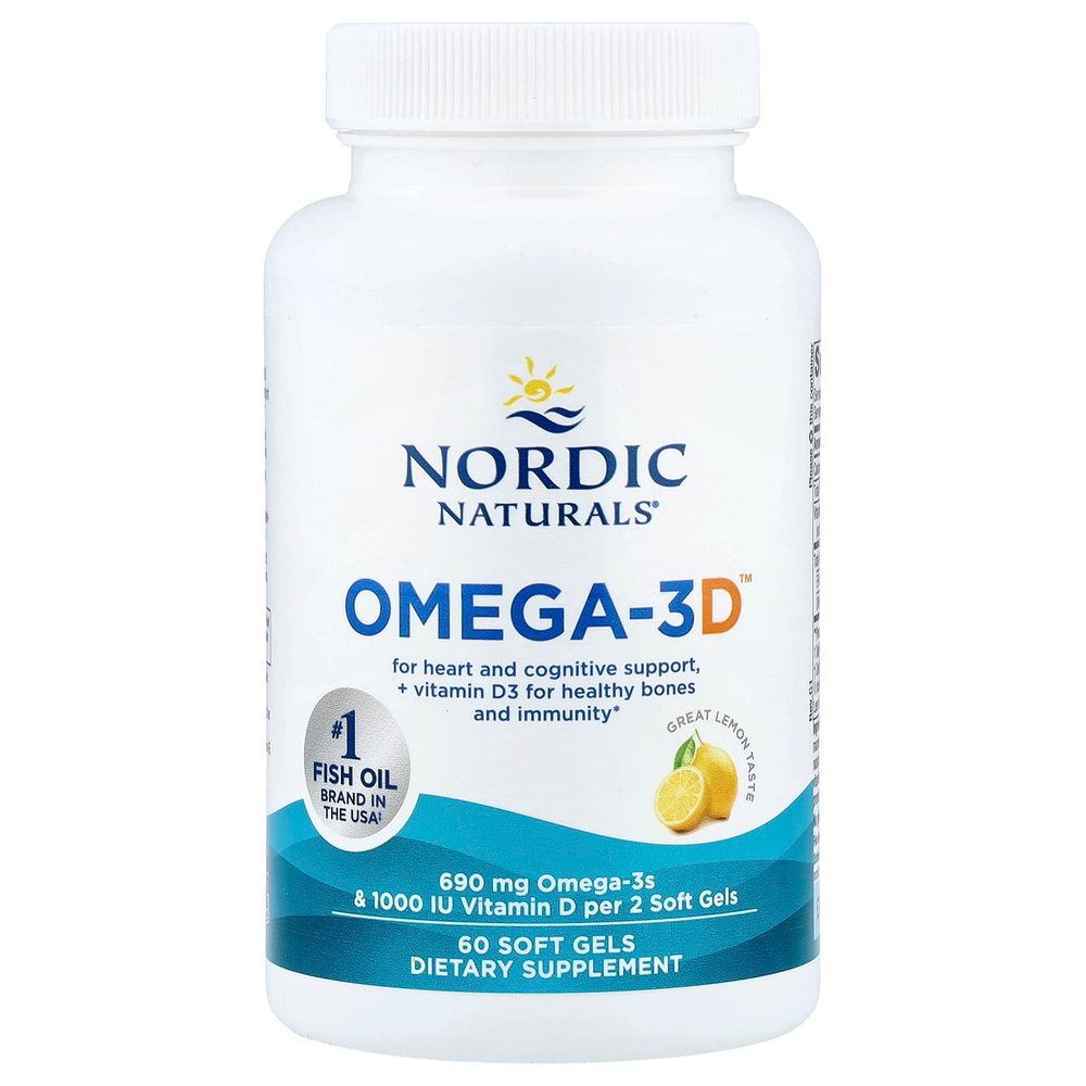 Nordic Naturals, Omega-3D™, со вкусом лимона, 60 капсул