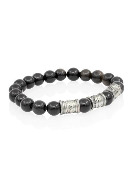 Браслет из натурального обсидиана с рунами Турисаз, Тейваз и Турисаз - Максимальная защита, вид сбоку 1