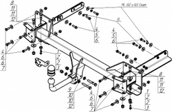 Фаркоп Motodor для Mercedes-Benz GL, GLS, ML, GLE, GLE Coupe W-164, 166 (оцинкованный шар)(паспорт и сертификат в комплекте)(без электрики) 91205-A