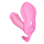 Розовый вибромассажер с клиторальным стимулятором SEX MASSAGER и пультом ДУ (Цвет: розовый)