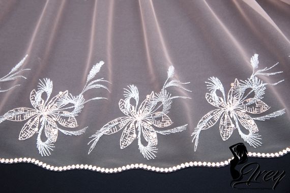 05-119 ОПТ Вышивка на неэл. сетке 21 см, в серебре, персик/телесный/серый