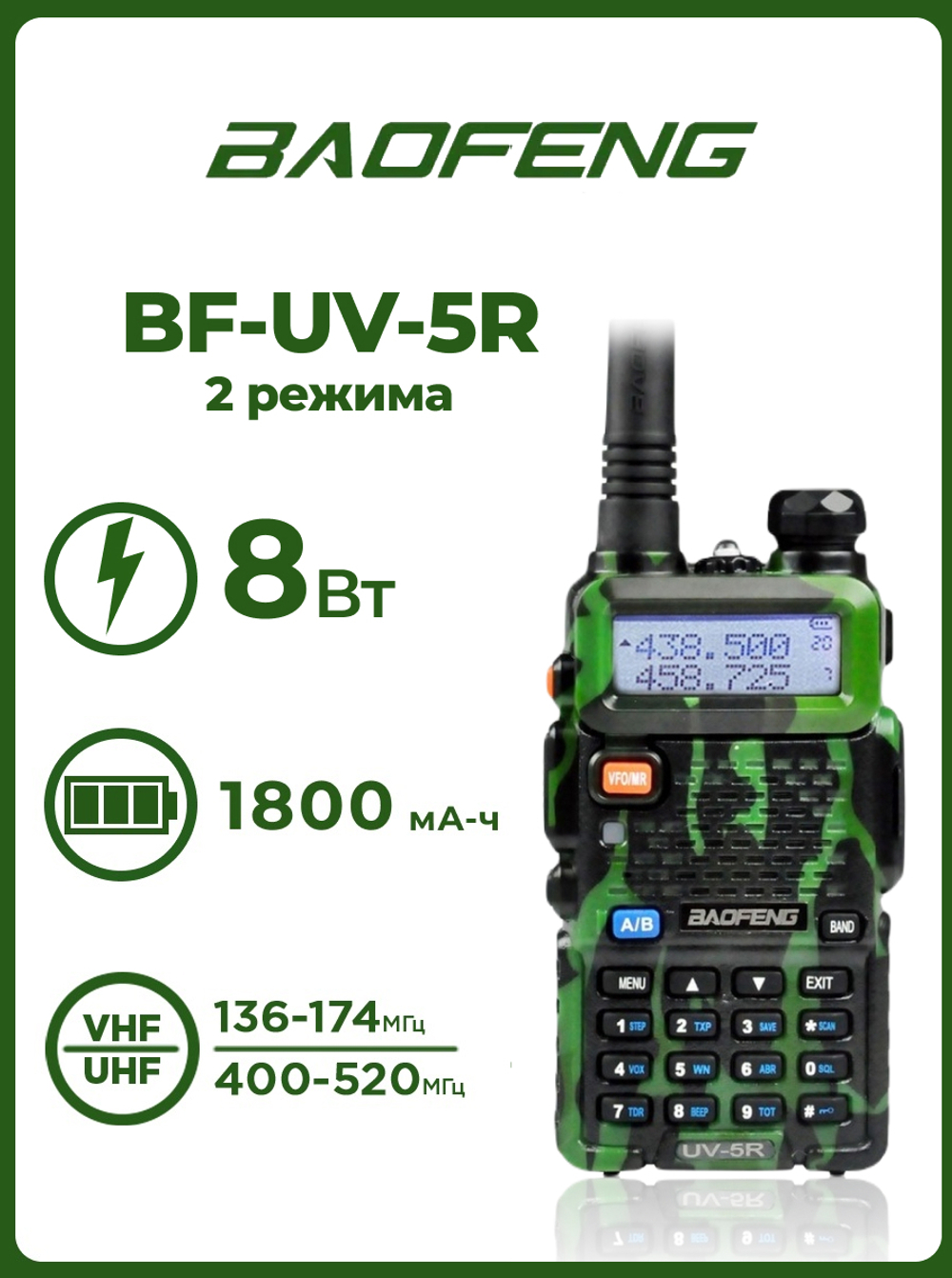 Радиостанция Baofeng UV-5R (8W) 2 режима мощности
