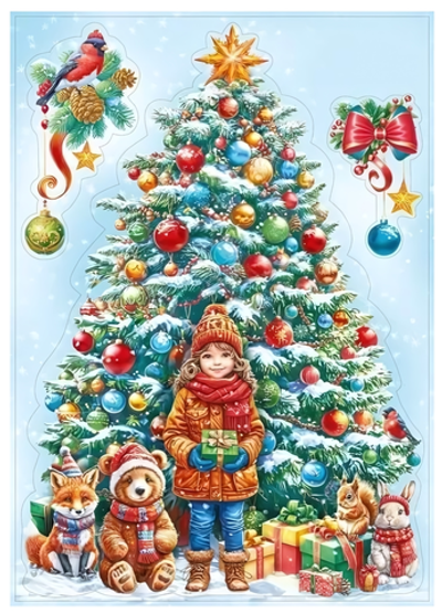 Наклейки двусторонние А4 "Новогодняя ёлка" 70000869 (Мир поздравлений)