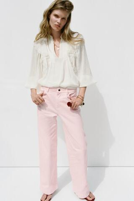 ZARA ДЖИНСЫ Z1975 WIDE LEG С ВЫСОКОЙ ПОСАДКОЙ, РОЗОВЫЙ